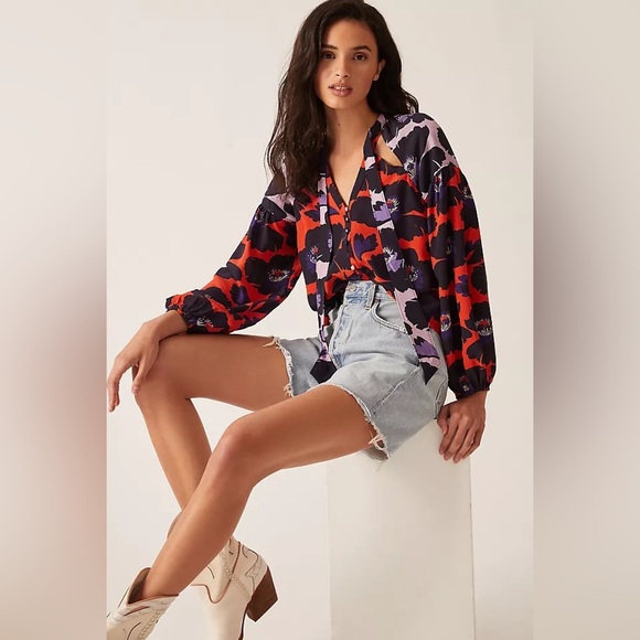 Maeve Anthropologie Neck-Tie Silk Blouse (101) - Picture 2 of 8